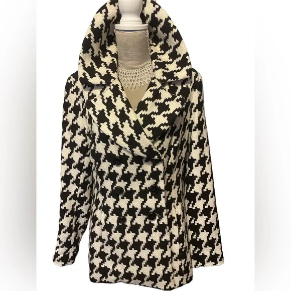 White House Black Market Houndstooth Pea Coat Large - Picture 3 of 13